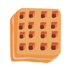 Waffle icon, vector doodle illustration of waffle, pastry product for breakfast, sweet snack, isolated colored clipart on white background