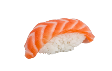 studio shoot of japanese sushi vaki with salmon on white background