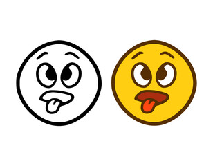 Sad Emoticon shows tongue in doodle style isolated on white background