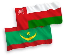 Flags of Sultanate of Oman and Islamic Republic of Mauritania on a white background