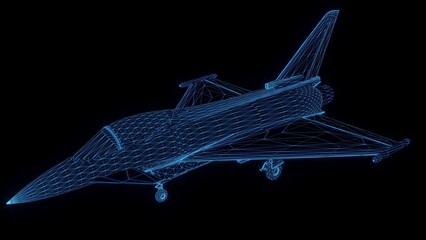 Fototapeta na wymiar 3D rendering illustration fighter plane blueprint glowing neon hologram futuristic show technology security for premium product business finance transportation