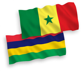 Flags of Republic of Senegal and Republic of Mauritius on a white background