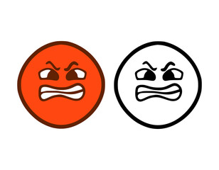 Angry emoticon in doodle style isolated on white background