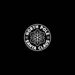 North pole Santa Claus stamp icon isolated on dark background