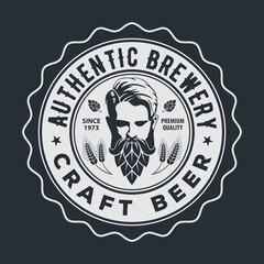 Craft Beer, Authentic Brewery logo design template with Man with beard made of hop cone. Vector illustration