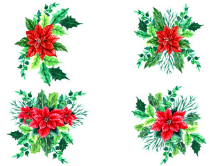 Christmas bouquets, Watercolor Eucalyptus, Poinsettia, Christmas star, Floral clipart, New Year, greenery, wedding, Flowers
