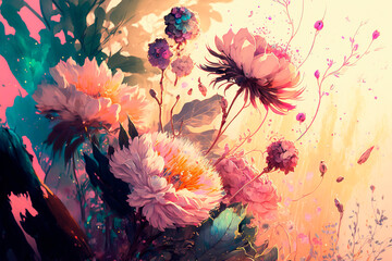 Fototapeta na wymiar Beautiful floral design for prints, postcards or wallpaper. AI