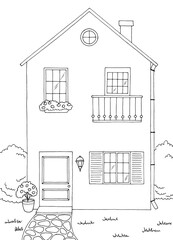 House exterior building graphic black white sketch vertical illustration vector 