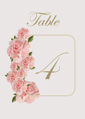 invitation card with flowers for wedding table number