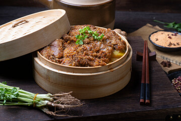 Traditional Chinese food, steamed mutton with flour