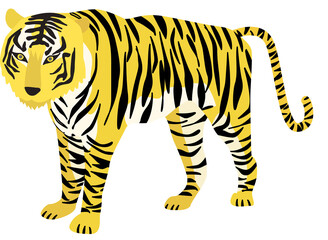 イラスト素材：寅年　リアルなトラ全身　シンプルタッチ(透過背景)
