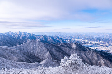 Scenic view of snow-covered mountains against sky