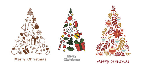 Pack of Christmas Trees for cards, posters and banners. Vector illustration 