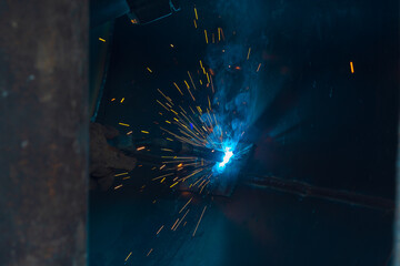 Welder building technical, industrial steel welder in technical workshop, craftsman, industrial...