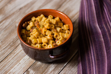 Pasta and beans. Vegetarian recipe with organically grown beans