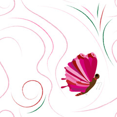 seamless background with beautiful pink butterflies on a white background	