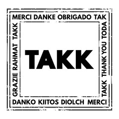 Obraz premium Takk (Thank You in Icelandic) stamp concept in many languages