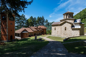Fototapeta na wymiar Orthodox Christian Monastery. Serbian Monastery of the Holy Trinity (Manastir Svete Trojice). 12th century monastery located on Ovcar Mountain, near Ovcar Banja, Serbia, Europe