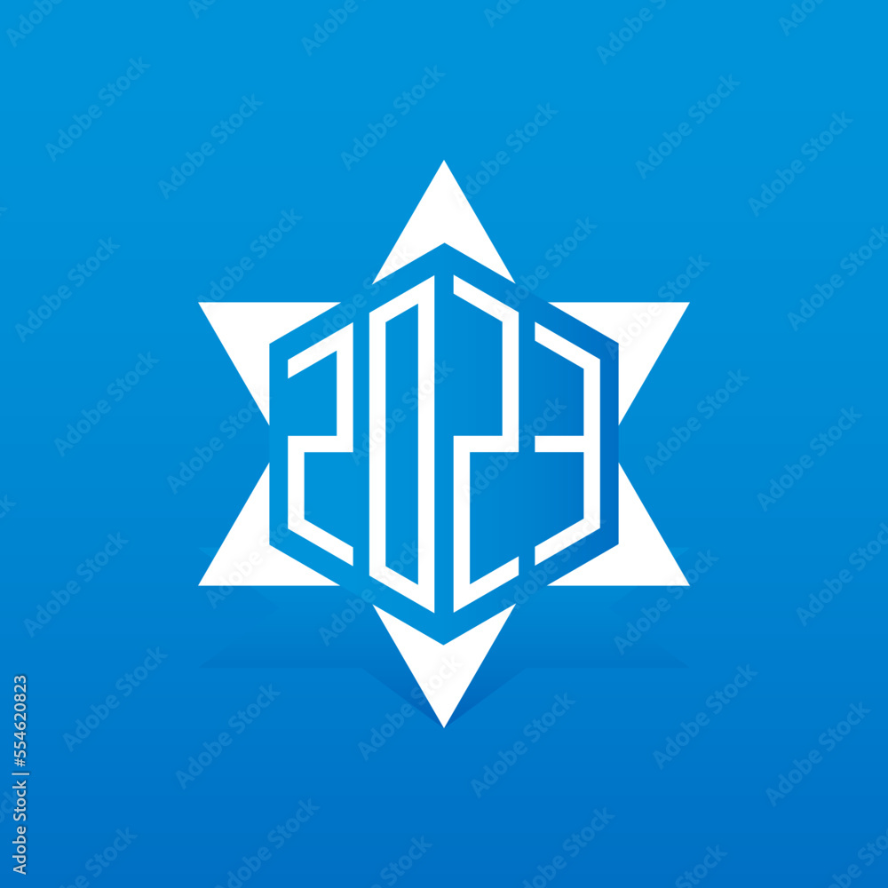 Poster 2023 - david star with new year date. the abstract vector design element.