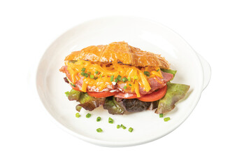 Png Bacon Ham Cheese Croissant on a white plate
