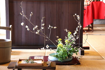 日本の文化、生け花。春の花