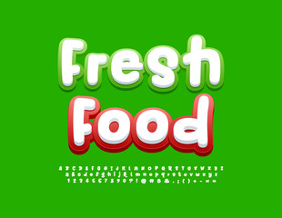 Vector creative Poster Fresh Food with artistic Font. Modern set of Alphabet Letters and Numbers