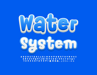 Vector bright logo Water Systems.  White and Blue handwritten  Font. Modern Alphabet Letters and Numbers
