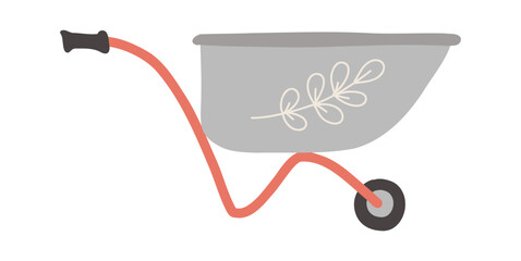 Wheelbarrow yellow garden vector tool equipment side view. Agriculture cart wheel cartoon farm. Flat lawn ground supplies