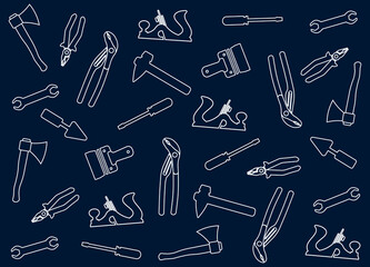 Fototapeta na wymiar Set of banners with working tools pattern for home repair, handyman, building, construction, renovation. Сoncept illustration set, for banner, landing page, mobile app. Dark blue background. EPS10.