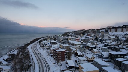 Otaru, Japan - December 18, 2022: Otaru During Winter Season - obrazy, fototapety, plakaty