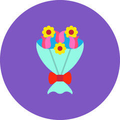 Flower Bouquet Multicolor Circle Flat Icon
