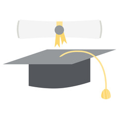 graduation hat with diploma certificate roll