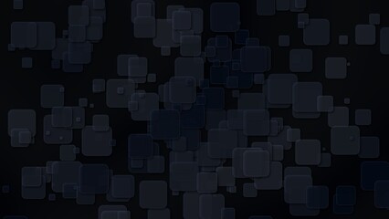 Illustration of grey-blue rounded squares of different sizes on a black background with added effects