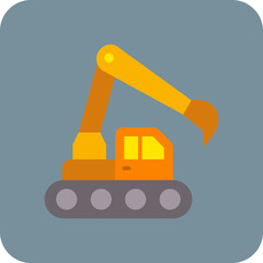 Excavator Multicolor Round Corner Flat Icon