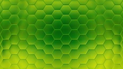 Illustration of an green glowing background with hexagons and added effects