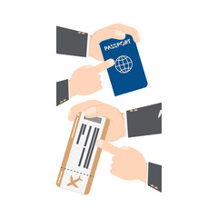 hand holding airplane ticket and passport