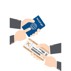 hand holding airplane ticket and passport