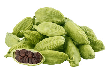 Cardamom isolated on white background, clipping path, full depth of field