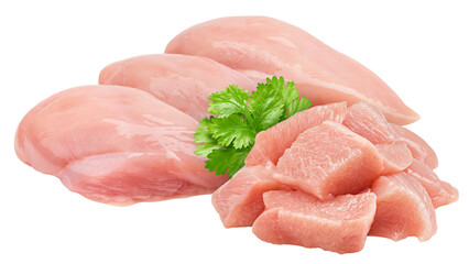 Raw chicken, fillet, isolated on white background, clipping path, full depth of field