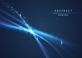 Vector abstract horizontal template. Smoky dark blue wave flow with glow and sparkles.