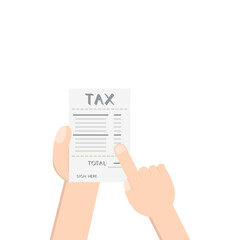 hand holding calc counting tax paper and pen