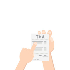 hand holding calc counting tax paper and pen