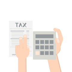 hand holding calc counting tax paper and pen