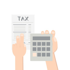 hand holding calc counting tax paper and pen