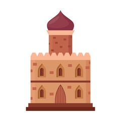 Arabian city or landscape vector illustration. Cartoon drawing of old or ancient Islamic or Muslim castle for Arab village or town on white background