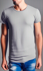 Grayblank copy space t-shirt on a man body template on white background