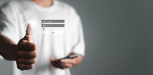 Biometric identification fingerprint scanner. Monitoring and scanning the security of future digital cyber programs.