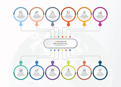 Process Infographic With 12 Steps, Process Or Options.