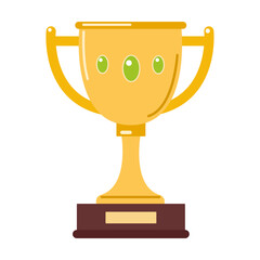 Gold trophy cup illustration of prize for winner. Cartoon golden goblet for championship, sports game, competition or award ceremony isolated on white. Victory, celebration concept