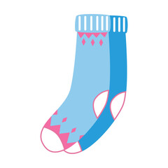 Woolen pair of blue knitted socks. Warm female clothing for winter vector illustration. Fashion, seasons concept